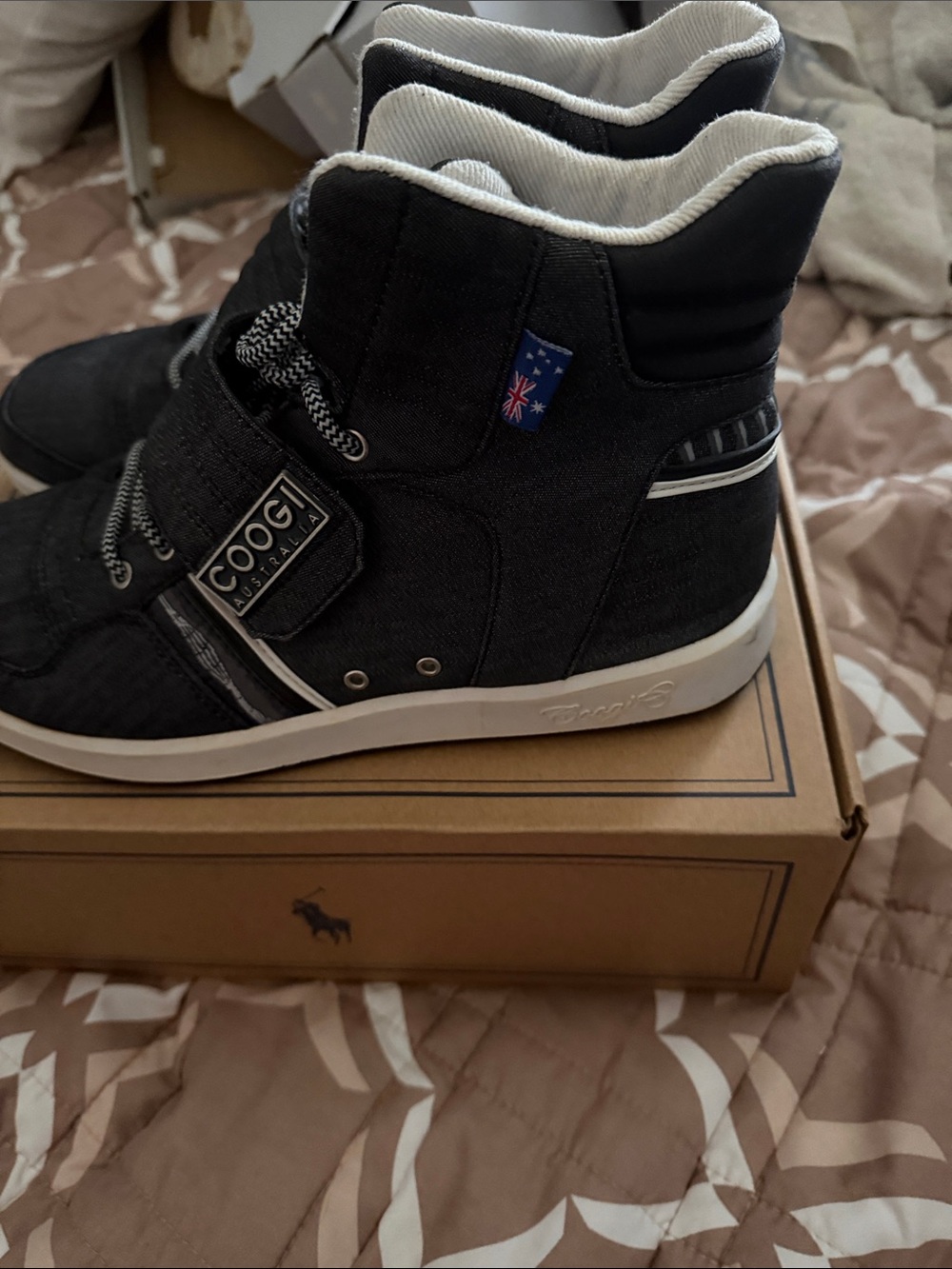 COOGI Black and White High-Top Sneakers with Flag Tab
